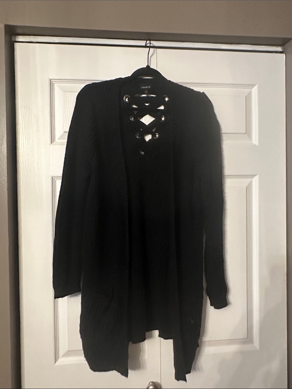 torrid Black Lace-Up Open Front Cardigan Sweater